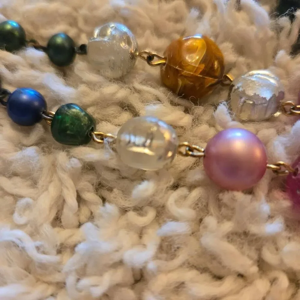 Vintage 50s 2 strand Necklace & Earrings Set Multicolor